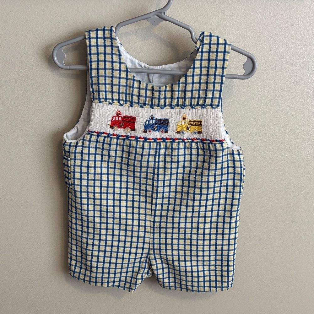 House of hatten smocked firetruck Baby Romper size 12 months ( up to 24 lbs)